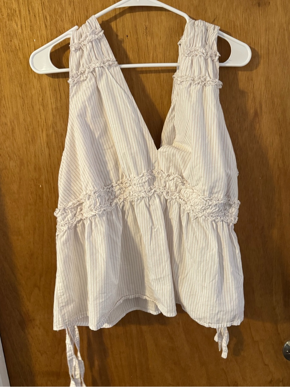 Parker Cream Pinstripe Smocked V-Neck Tank